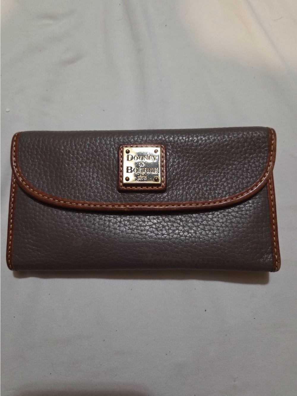 Dooney & Bourke Taupe Pebbled Leather Wallet with Tan Trim
